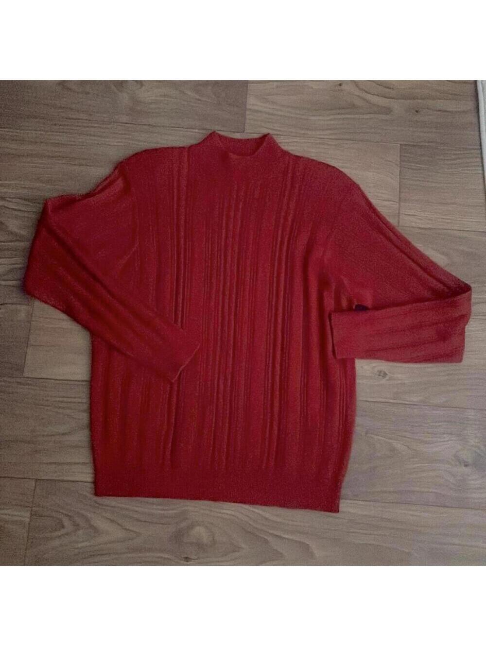 Vintage Alfred Dunner Red Cable Knit Mock Neck Sweater Wool Blend